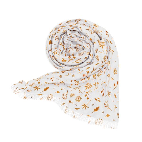 Light Scarf - Floral Leaf Pattern Coffee Painted Sepia Design - Image 3