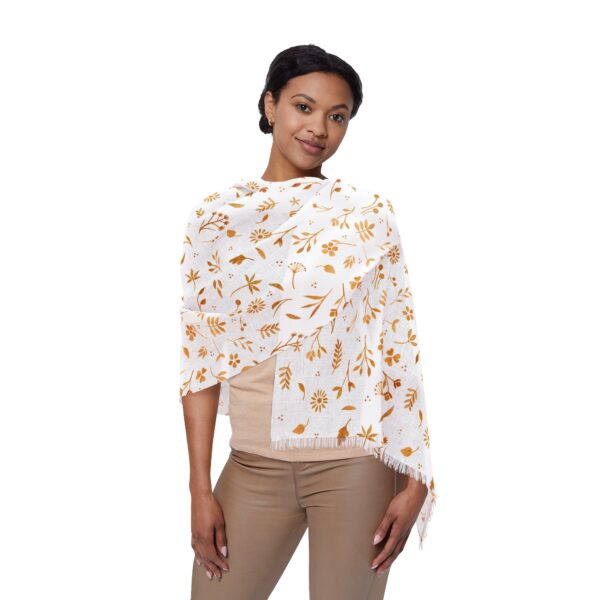 Light Scarf - Floral Leaf Pattern Coffee Painted Sepia Design